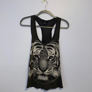 FOREVER 21 Dark Gray Tiger Racerback Tank Top